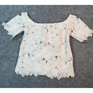 Dizzy Gal White Floral Lace Off Shoulder‎ Top Short Sleeve Medium Boho Festival
